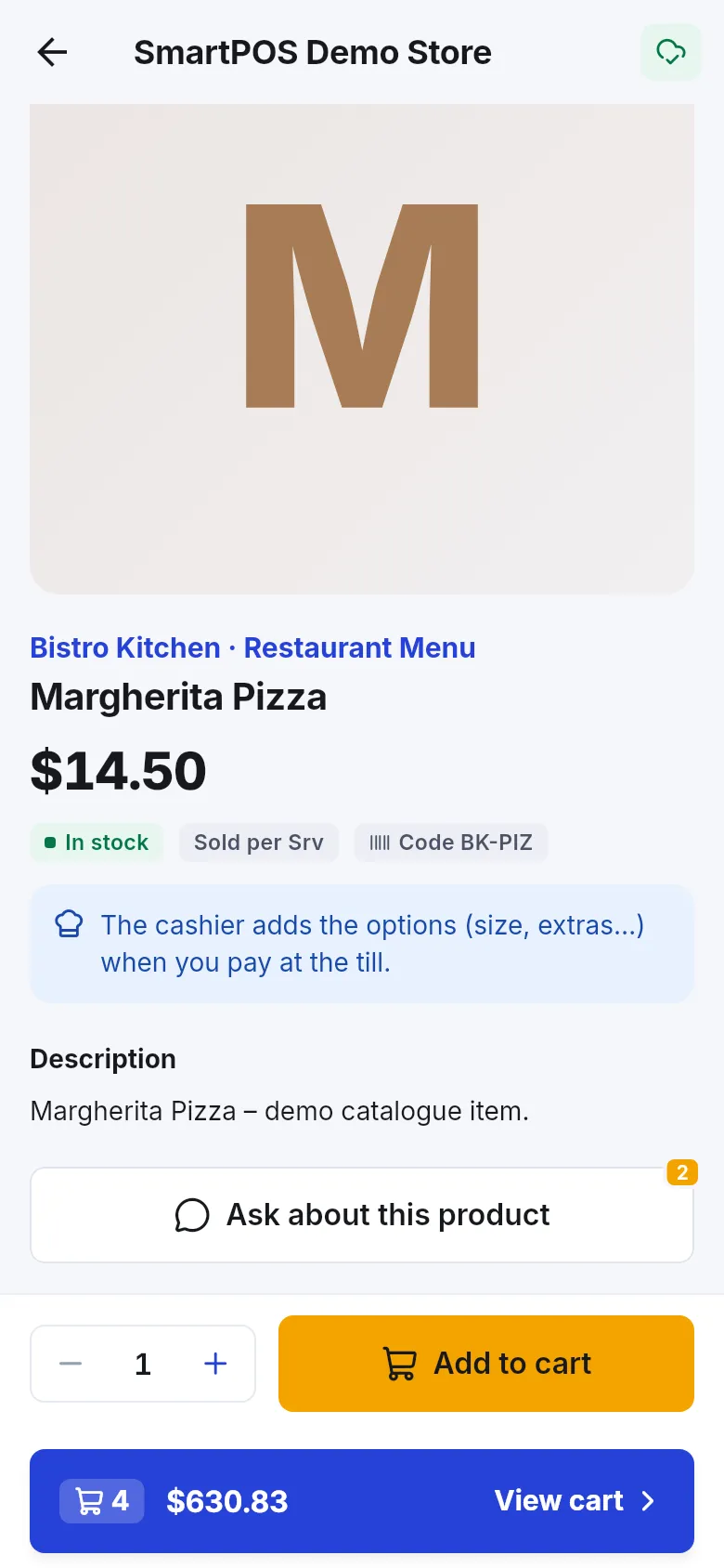 Product page with an Ask about this product button